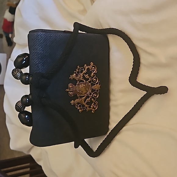 RAFAEL SANCHEZ Designer Navy Royal Coat of Arms Beaded Castlecore Crossbody Bag - Picture 2 of 15